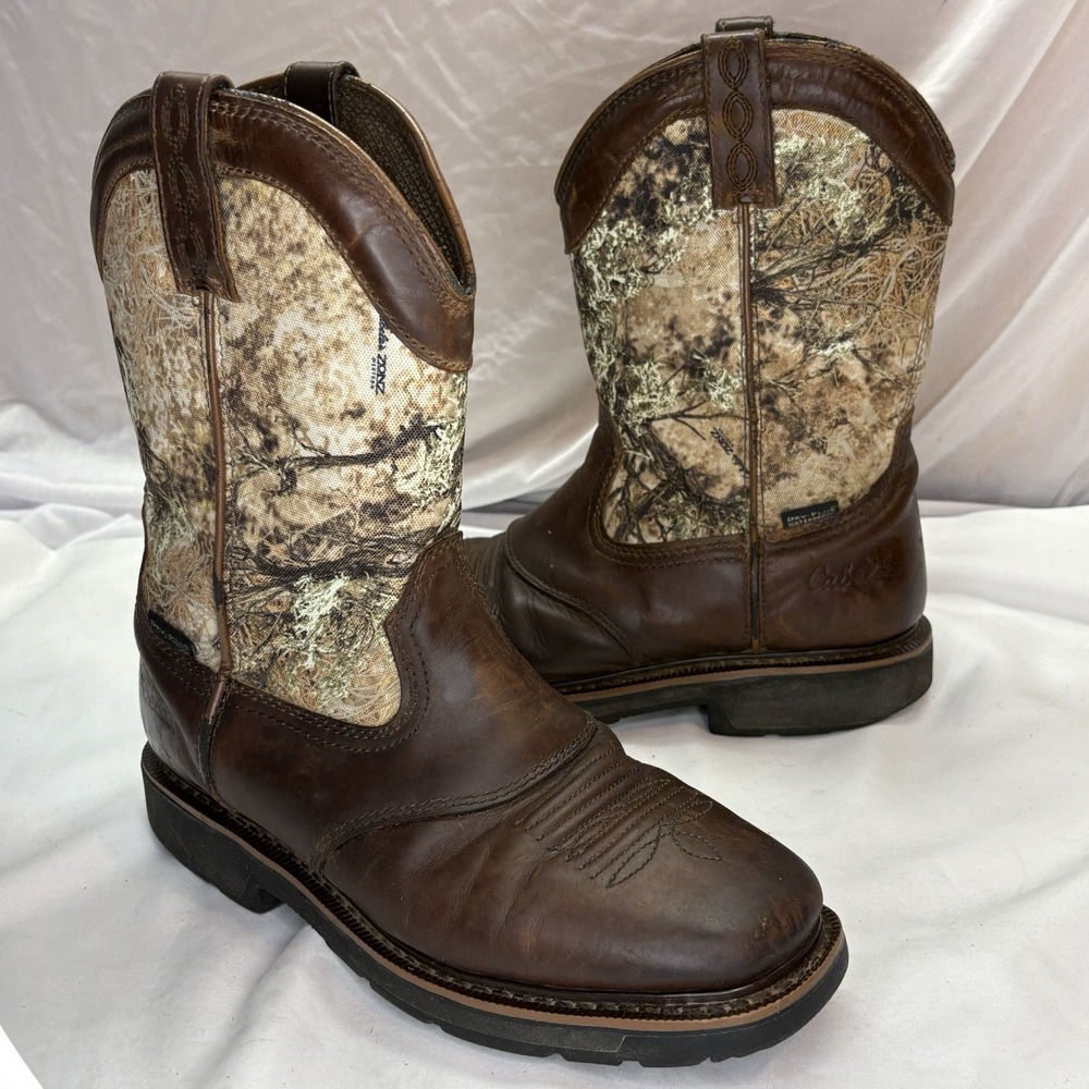 Cabela's Camo Western Work Boots Men's Size 9 D Leather Square Toe 82-5519